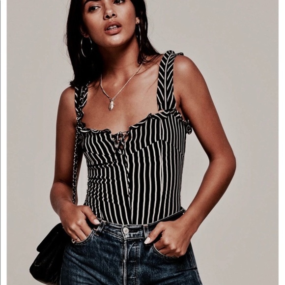 Reformation Tops - Reformation Striped Top with Ruffle Straps